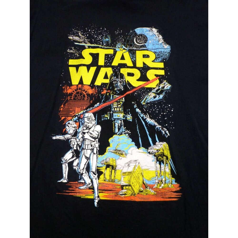 Star Wars Black Graphic Tee Darth Vader Stormtroopers AT-AT Print Fruit Of The L - Picture 2 of 9